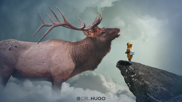 Un cerf rencontre une jeune fille